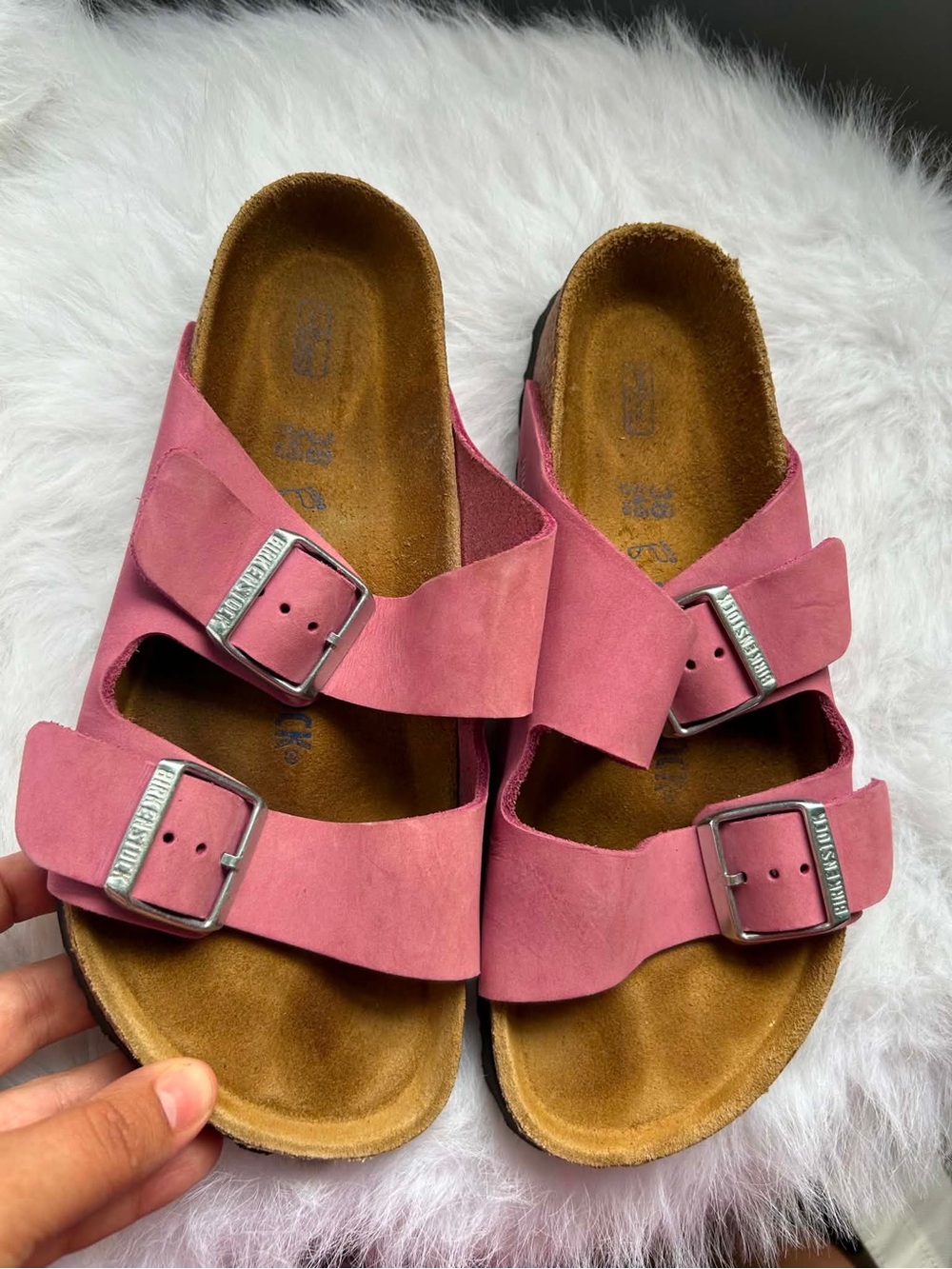 Birkenstock Pink Suede Double Buckle Slide